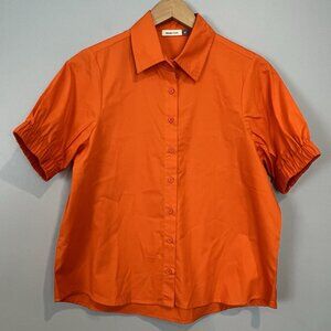 Maude Vivante Nico Top Womens Size Medium Orange Button Down Short Sleeve Blouse